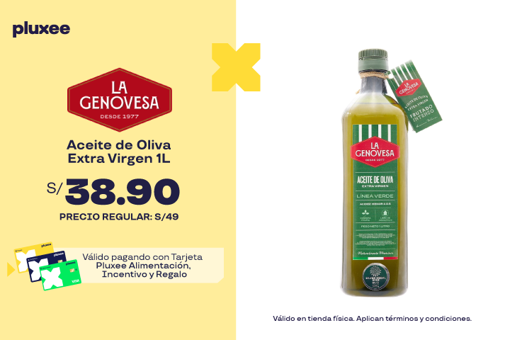 ACEITE DE OLIVA EXTRA VIRGEN 1L A S/38.90.PRECIO REGULAR: S/49.